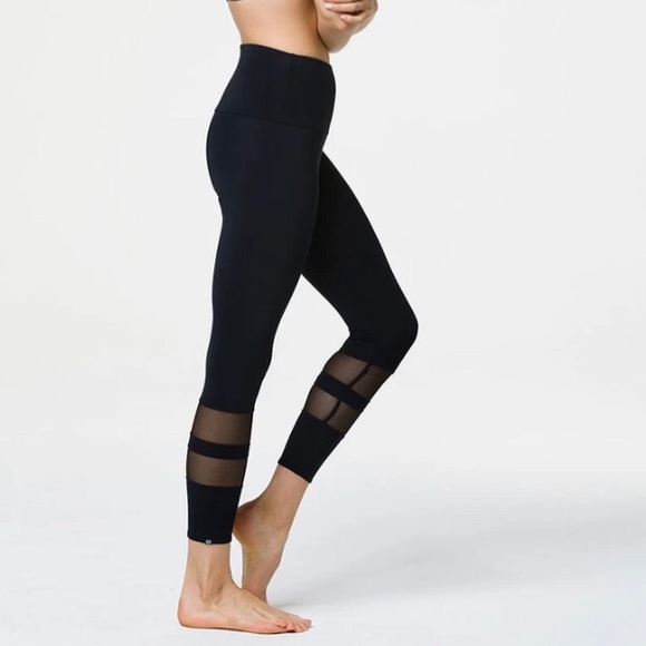 Onzie Pants - Onzie 7/8 Midi Racer Leggings Black Mesh Stripe